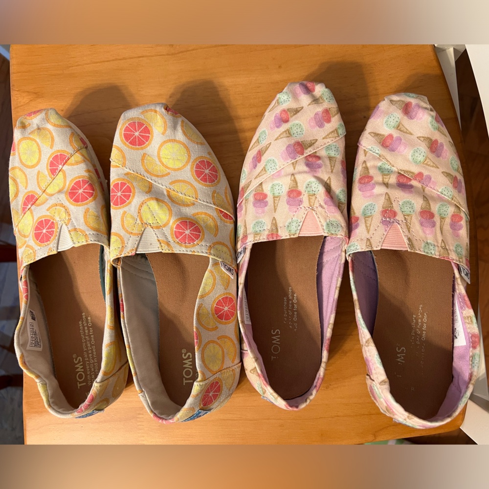 2 Pairs 🍊🍦 Size 8 Women’s Toms Shoes - Citrus and Ice Cream